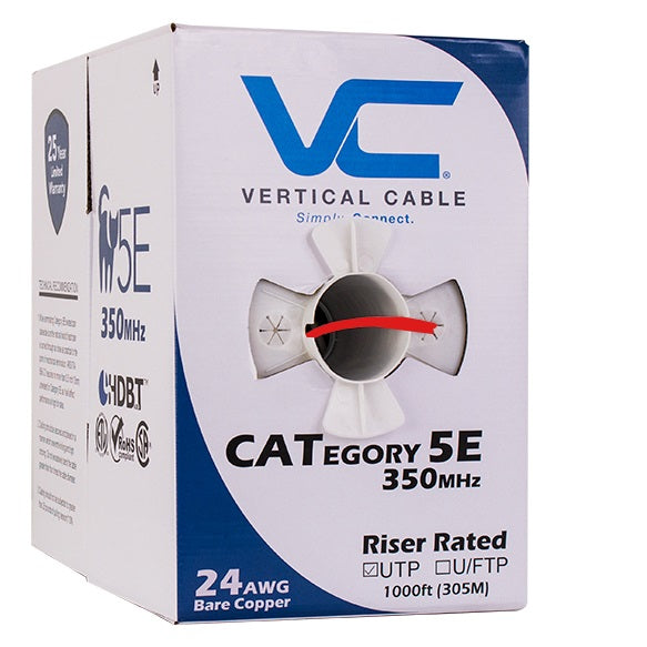 Vertical Cable Cat5e 24-gauge UTP 8-conductor Solid Bare Copper 350MHz Riser Rated PVC Jacket - 1000' Pull Box
