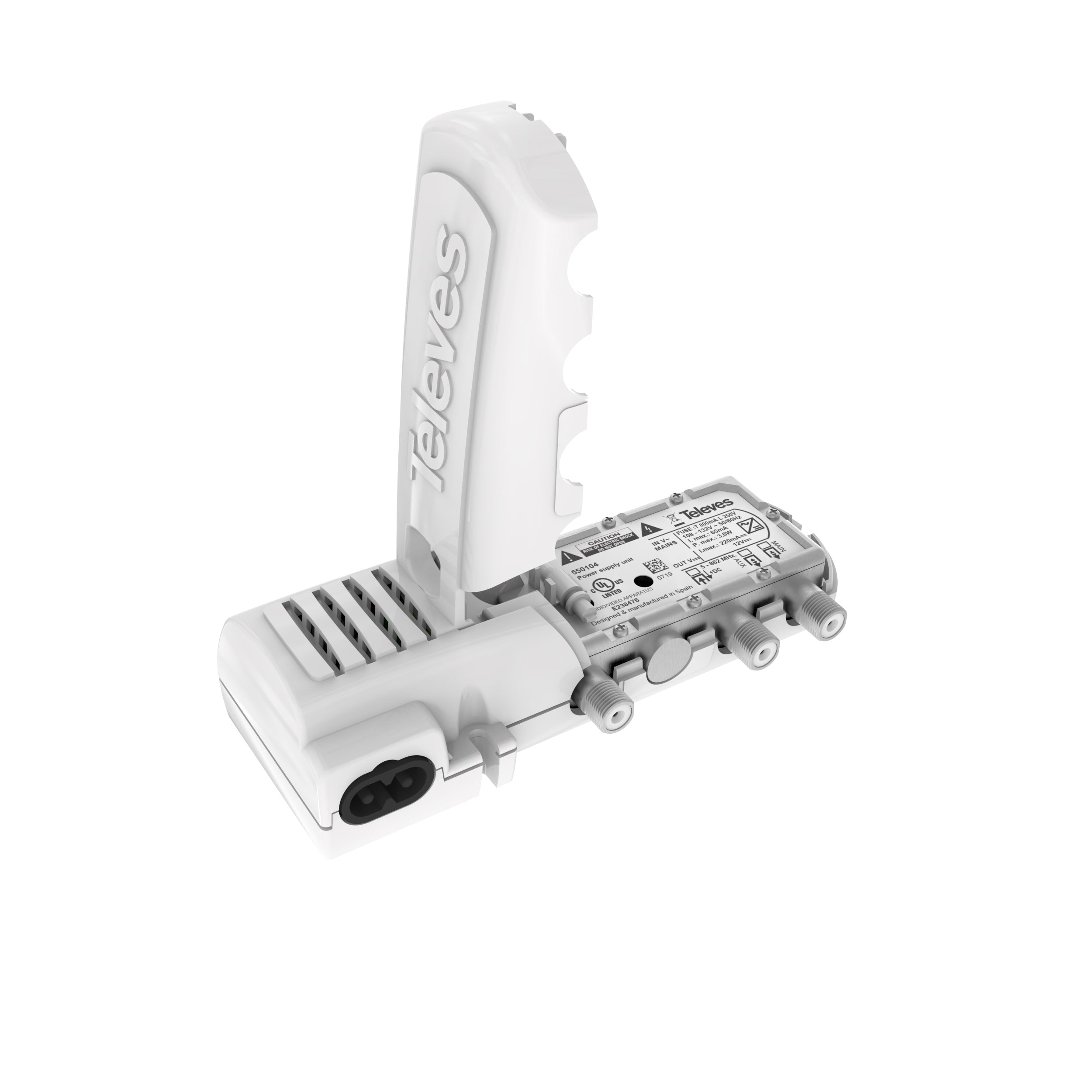 Televes T-Force LowVHF/HighVHF/UHF 22-dB Mast-Mounted Antenna Preamplifier