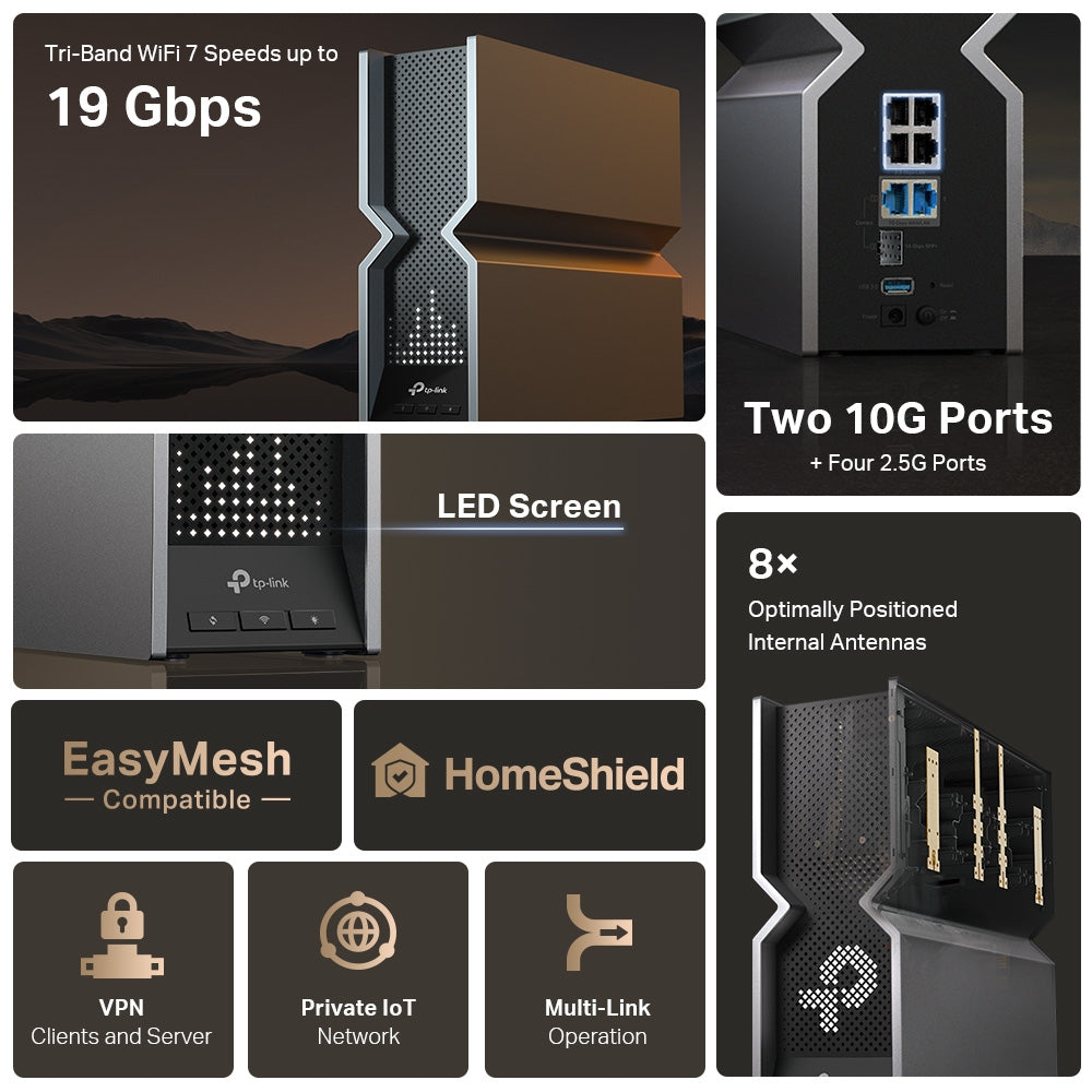 TP-Link Archer BE800 BE19000 Tri Band Wi-Fi 7 Router