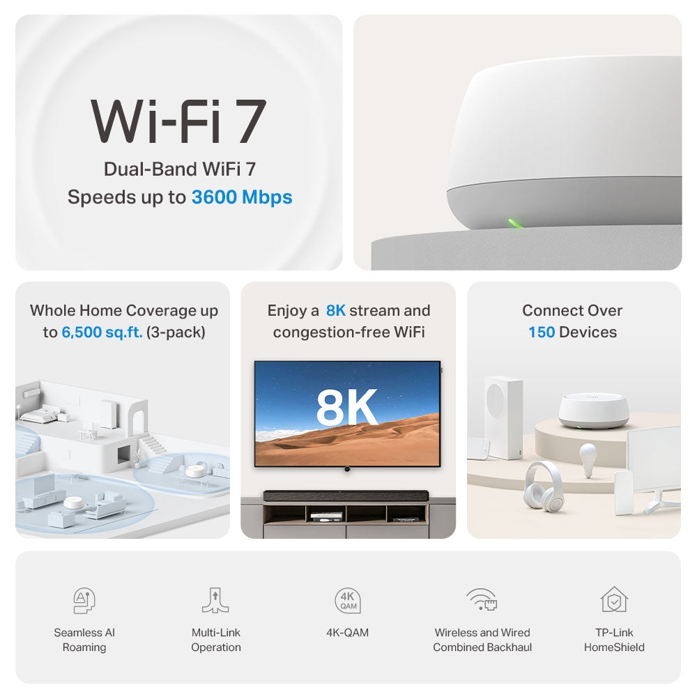 TP-Link BE3600 Whole Home Mesh Wi-Fi 7 System - 2-pack