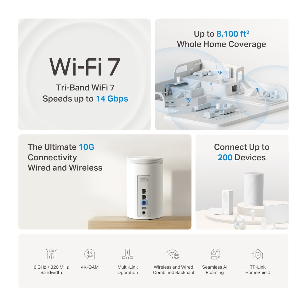 TP-Link BE14000 Tri-Band Whole Home Mesh Wi-Fi 7 System - 2-pack