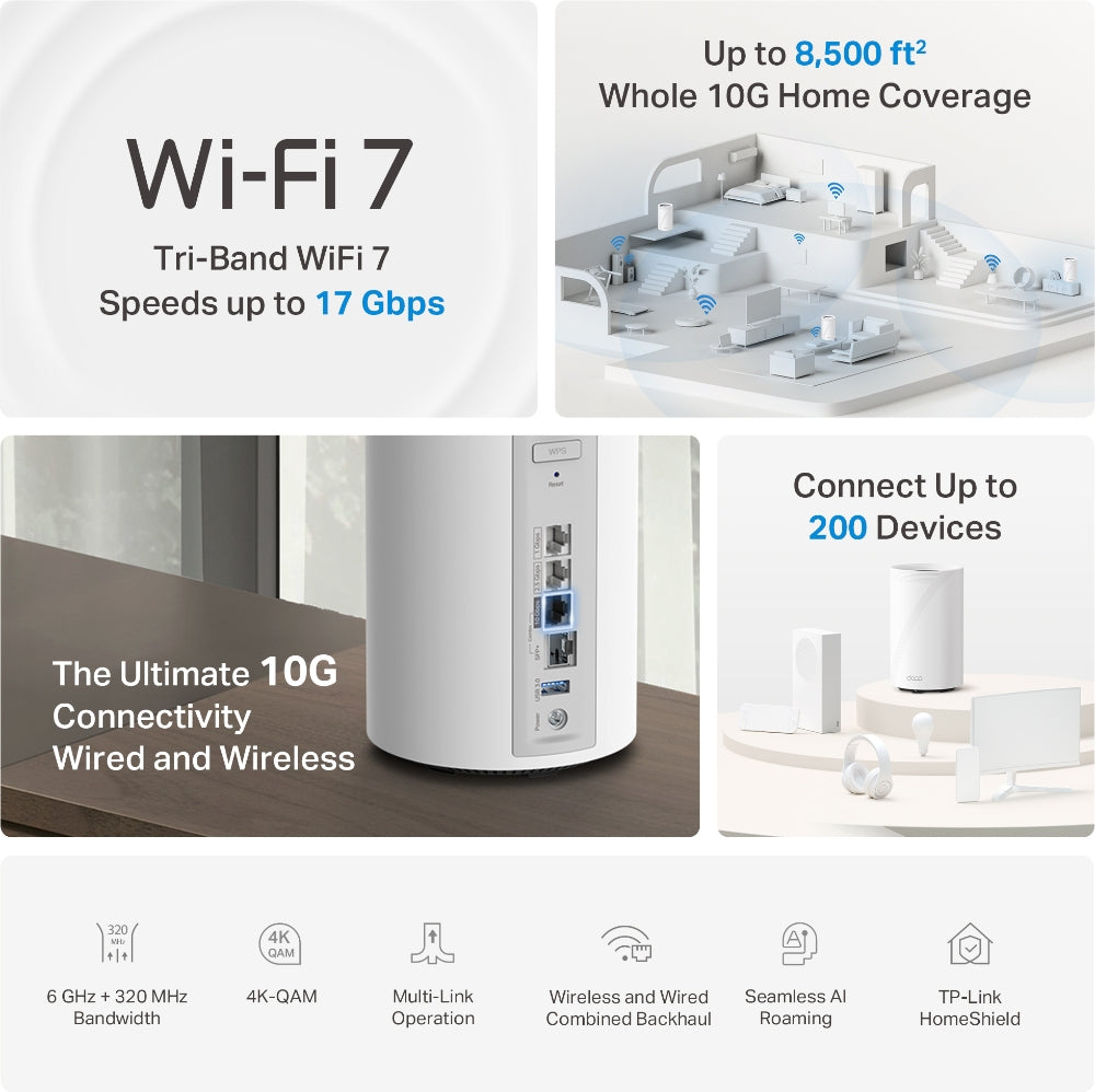 TP-Link Deco BE17000 Tri-Band Whole Home Mesh Wi-Fi 7 System - 3-pack