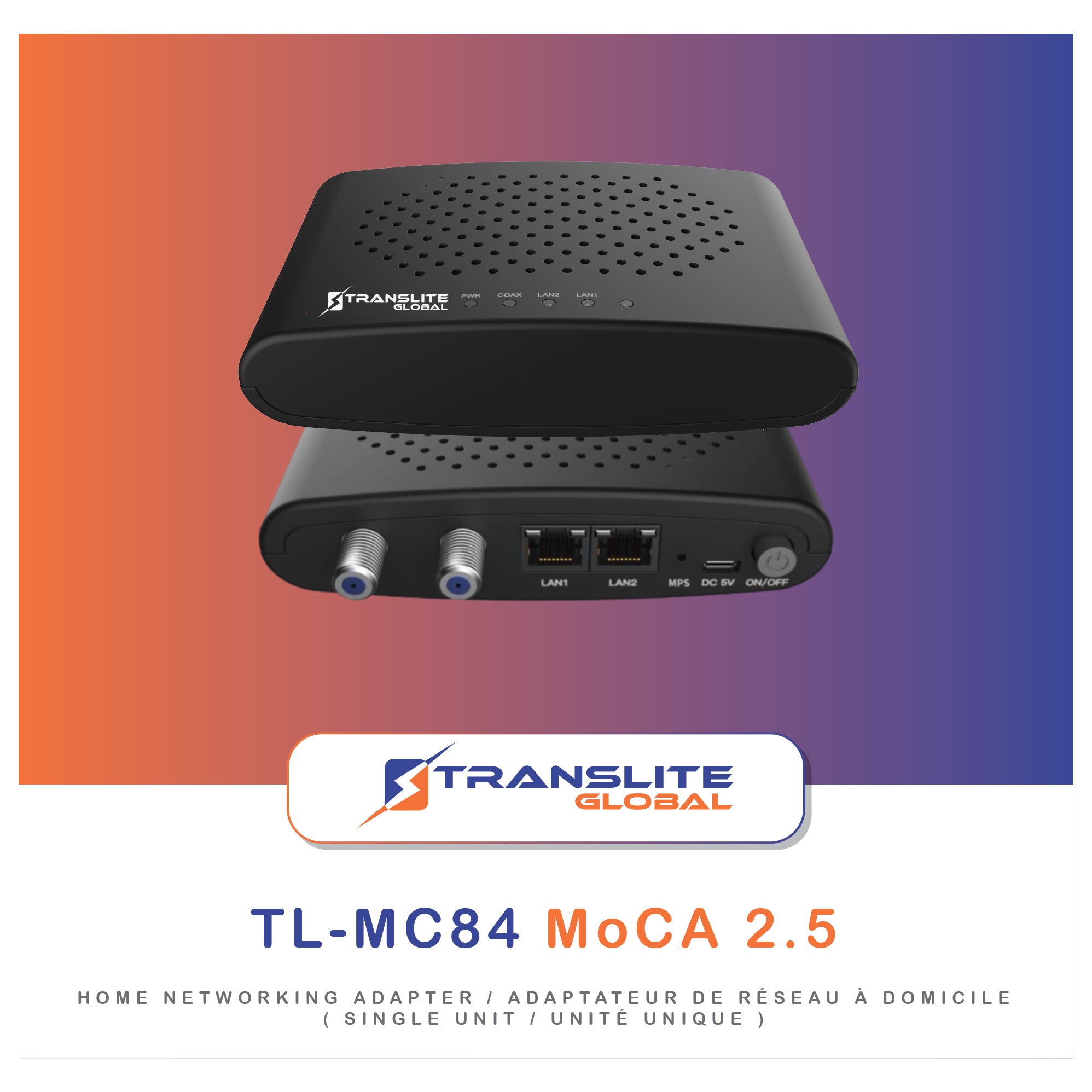 Translite Global MoCA 2.5 Ethernet Over Coaxial Network Adapter