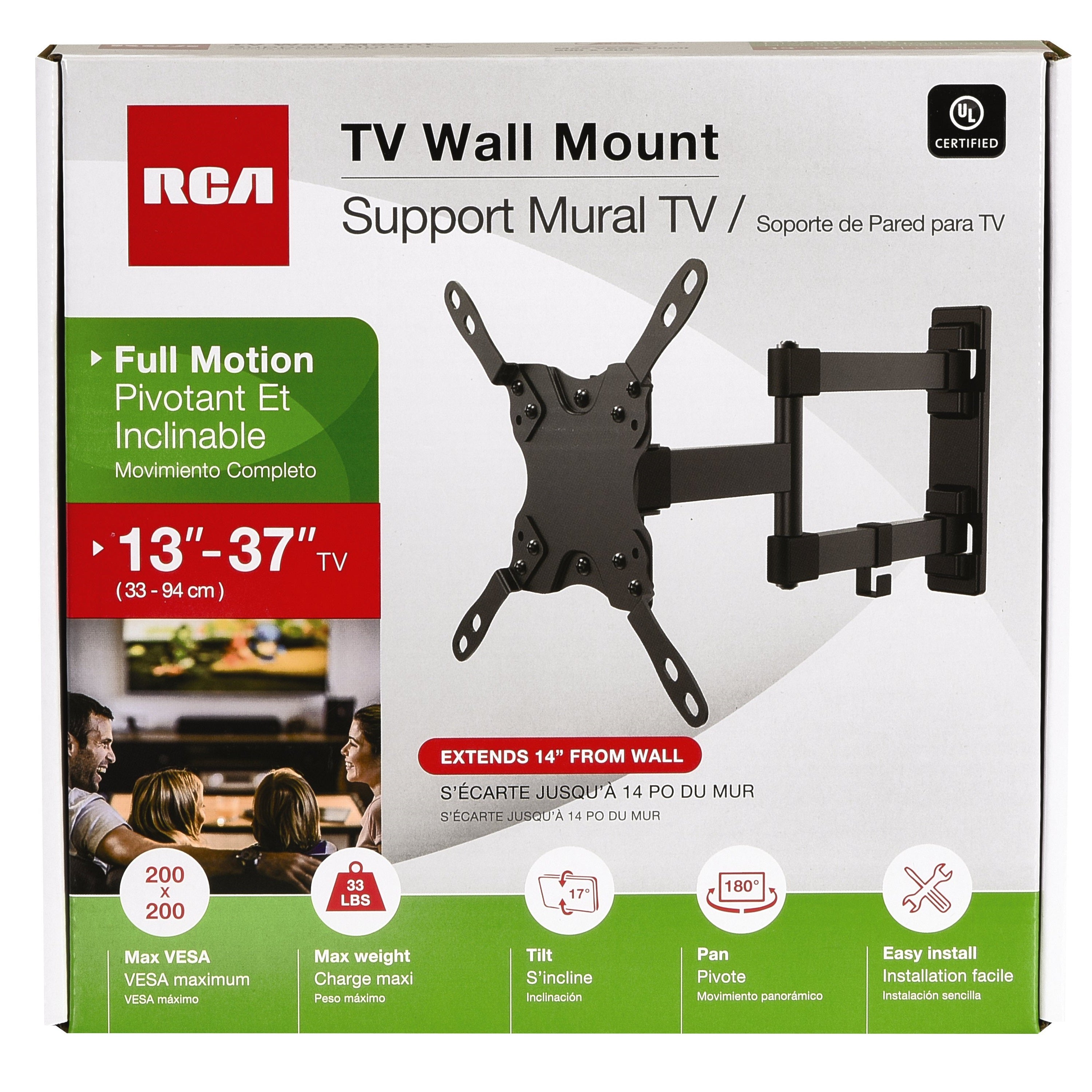 RCA Fixed TV Wall Mount 13-in to 37-in - Black