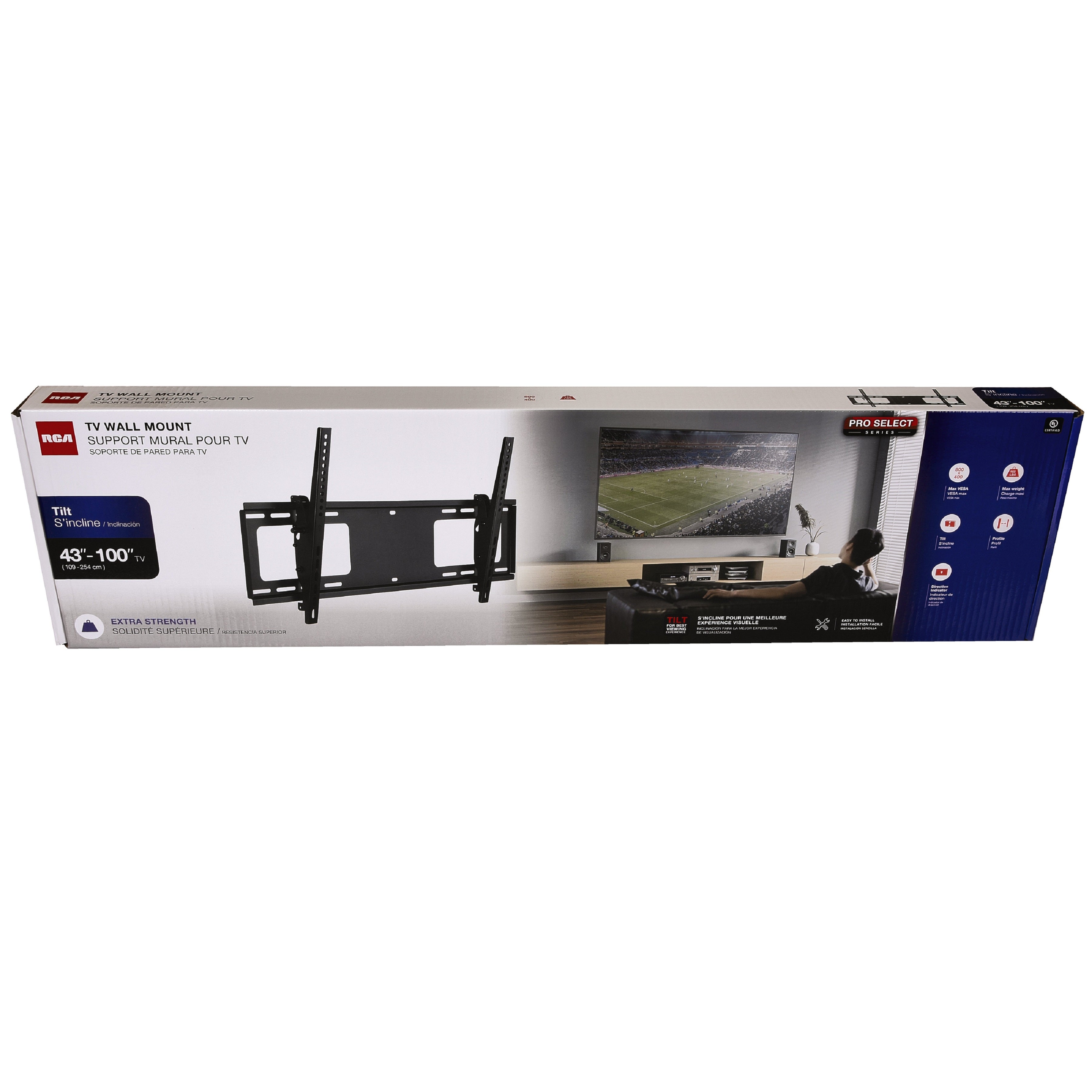 RCA Tilt TV Wall Mount 43-in to 100-in - Black