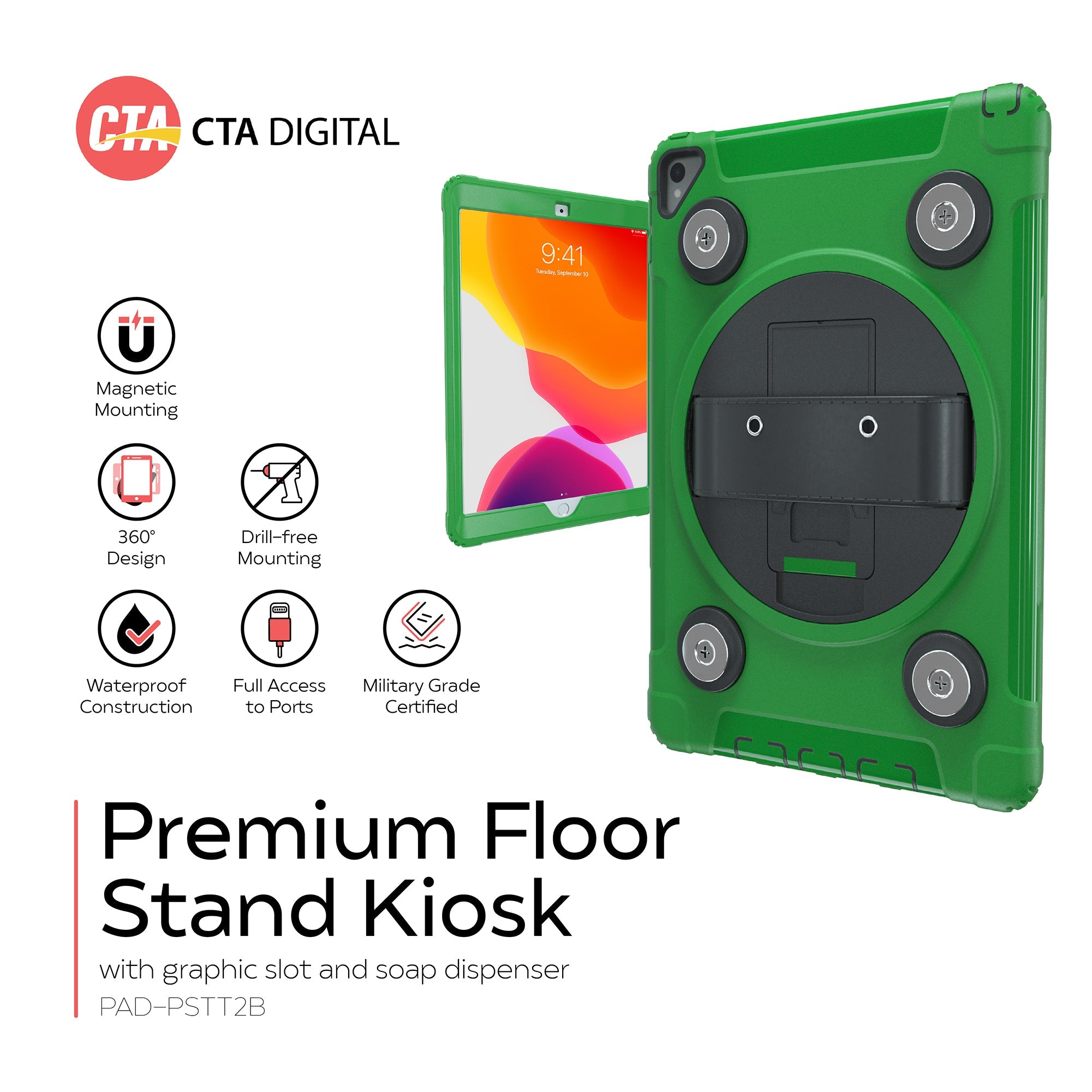 CTA Digital Magnetic Splash-Proof Case with Metal Mounting Plates for iPad 7th and 8th Gen 10.2", iPad Air 3 and iPad Pro 10.5"