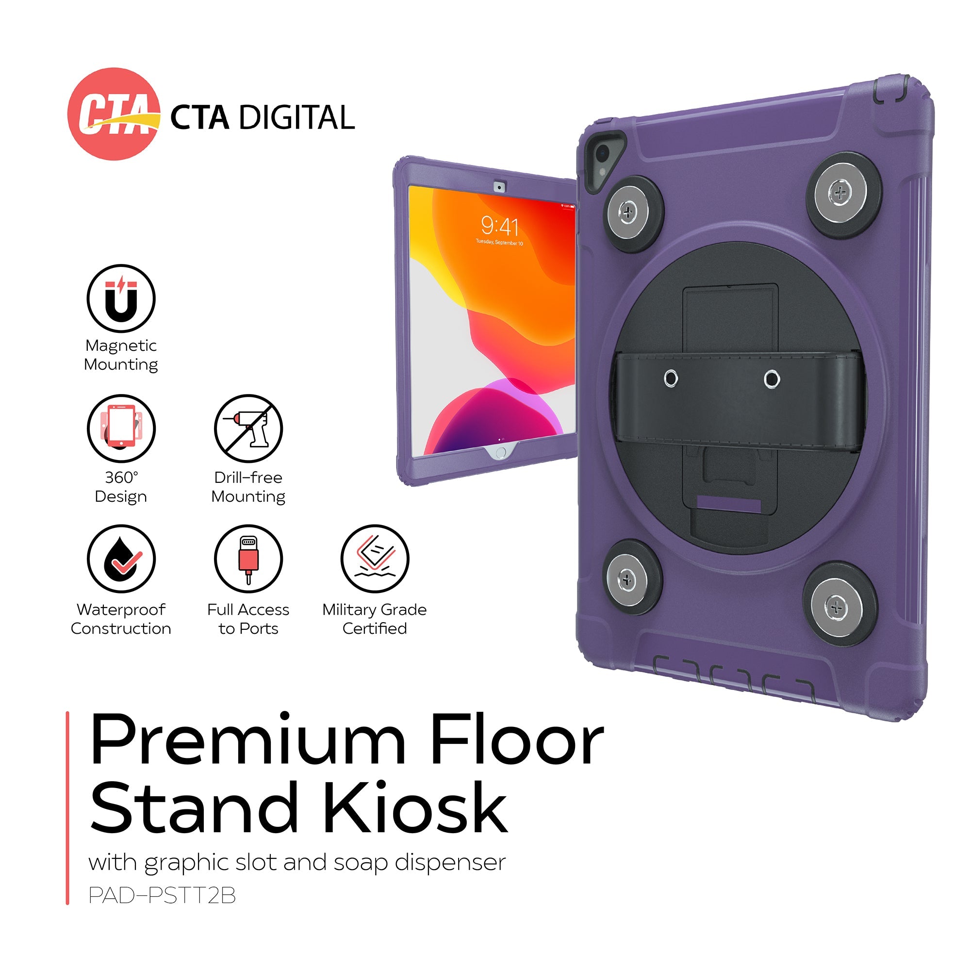 CTA Digital Magnetic Splash-Proof Case with Metal Mounting Plates for iPad 7th and 8th Gen 10.2", iPad Air 3 and iPad Pro 10.5"