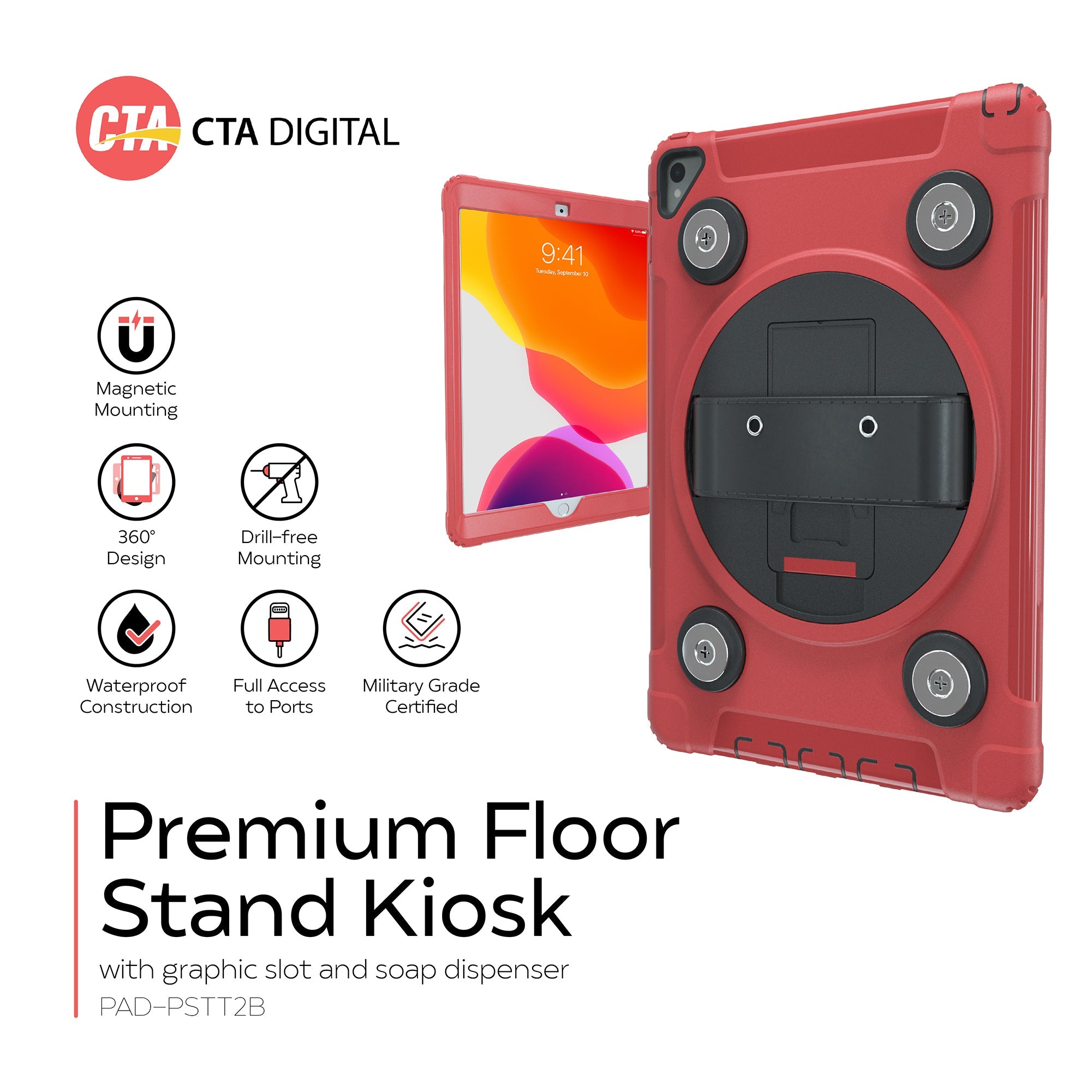 CTA Digital Magnetic Splash-Proof Case with Metal Mounting Plates for iPad 7th and 8th Gen 10.2", iPad Air 3 and iPad Pro 10.5"
