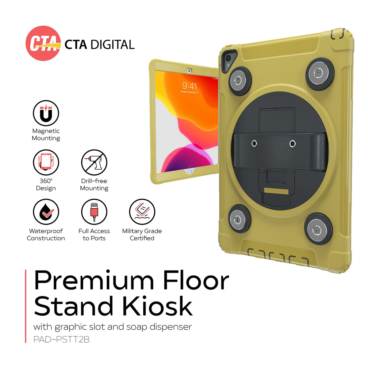 CTA Digital Magnetic Splash-Proof Case with Metal Mounting Plates for iPad 7th and 8th Gen 10.2", iPad Air 3 and iPad Pro 10.5"