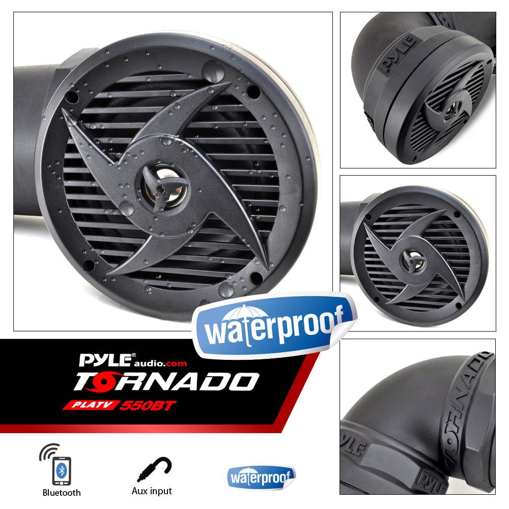 Pyle Tornado 6.5" ATV, UTV, Jet Ski, Snowmobile, Marine 2-way Stereo Amplified Waterproof Dual Speakers with Bluetooth, Aux 3.5mm