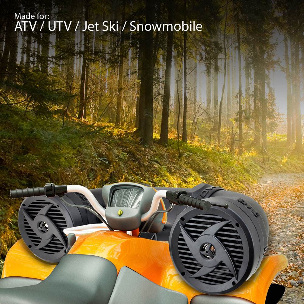 Pyle Tornado 6.5" ATV, UTV, Jet Ski, Snowmobile, Marine 2-way Stereo Amplified Waterproof Dual Speakers with Bluetooth, Aux 3.5mm