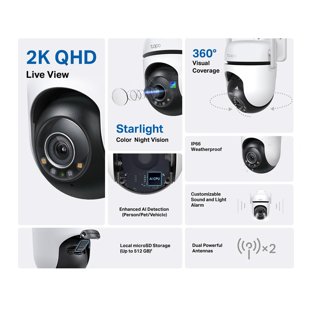 TP-Link Tapo Outdoor 2K QHD Pan/Tilt Security Wi-Fi Camera