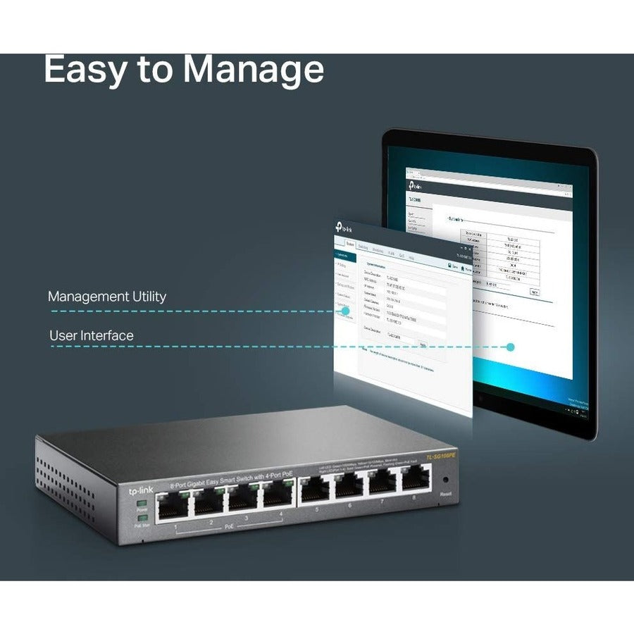 TP-Link 8-port Gigabit Easy Smart Switch with 4-port PoE - Grey