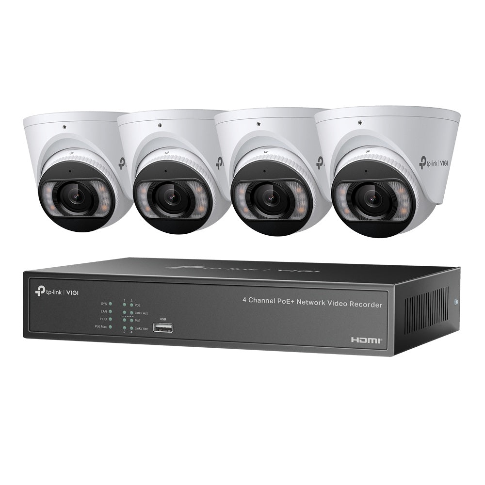 TP-Link VIGI 4MP Full-Color Turret IPC & 4 Channel PoE+ NVR Kit - 2TB HDD
