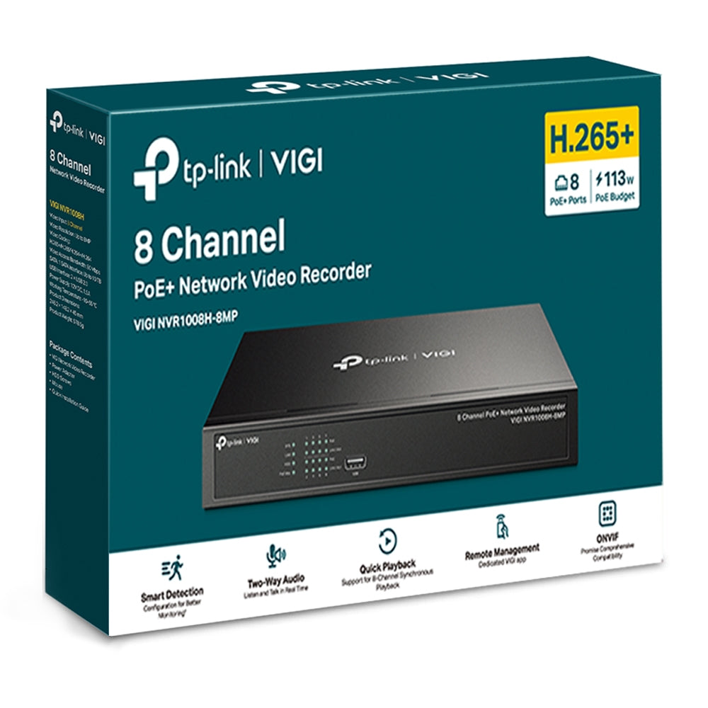 TP-Link VIGI 8 CHPoE+ NVR - 1 SATA - 4K HDMI