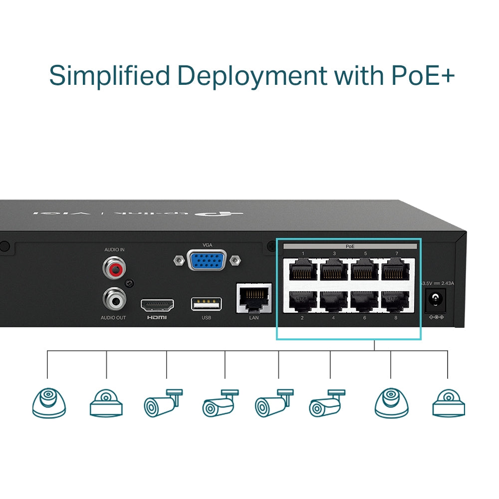 TP-Link VIGI 8 CHPoE+ NVR - 1 SATA - 4K HDMI