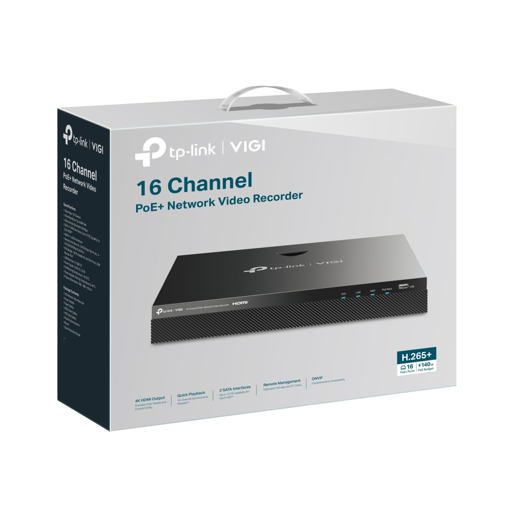 TP-Link VIGI 16 CH PoE+ NVR - 2 SATA - 4K HDMI